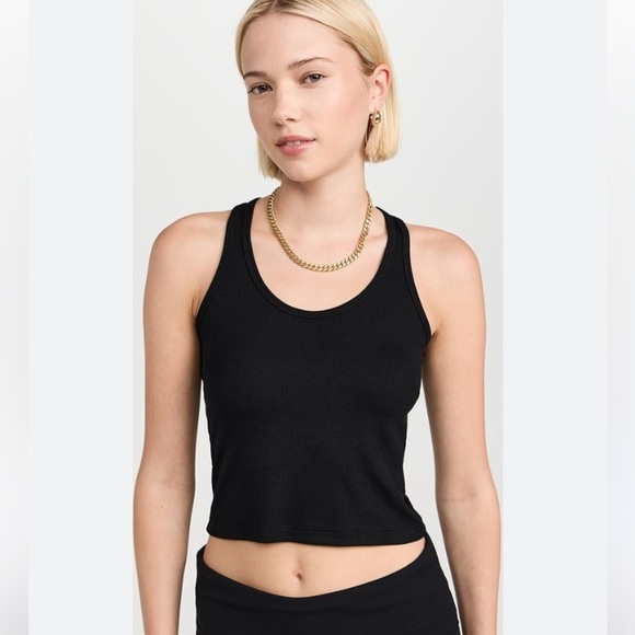 SPRWMN Crop Racer Back Tank Sleeveless Top NWT Black - Picture 1 of 6